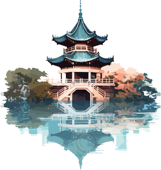 中国风亭子插画设计