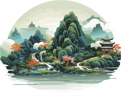 精美的中国风山水插画