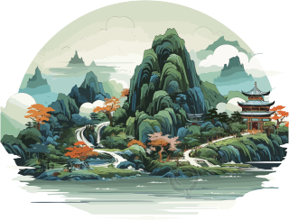 精美的中国风山水插画