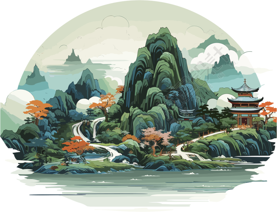 精美的中国风山水插画
