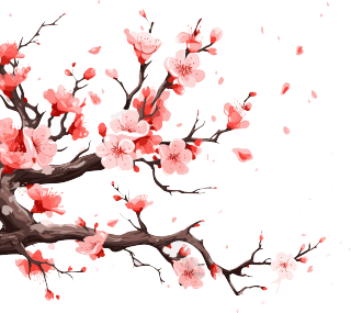 冬日凋零的树枝上开满桃花元素
