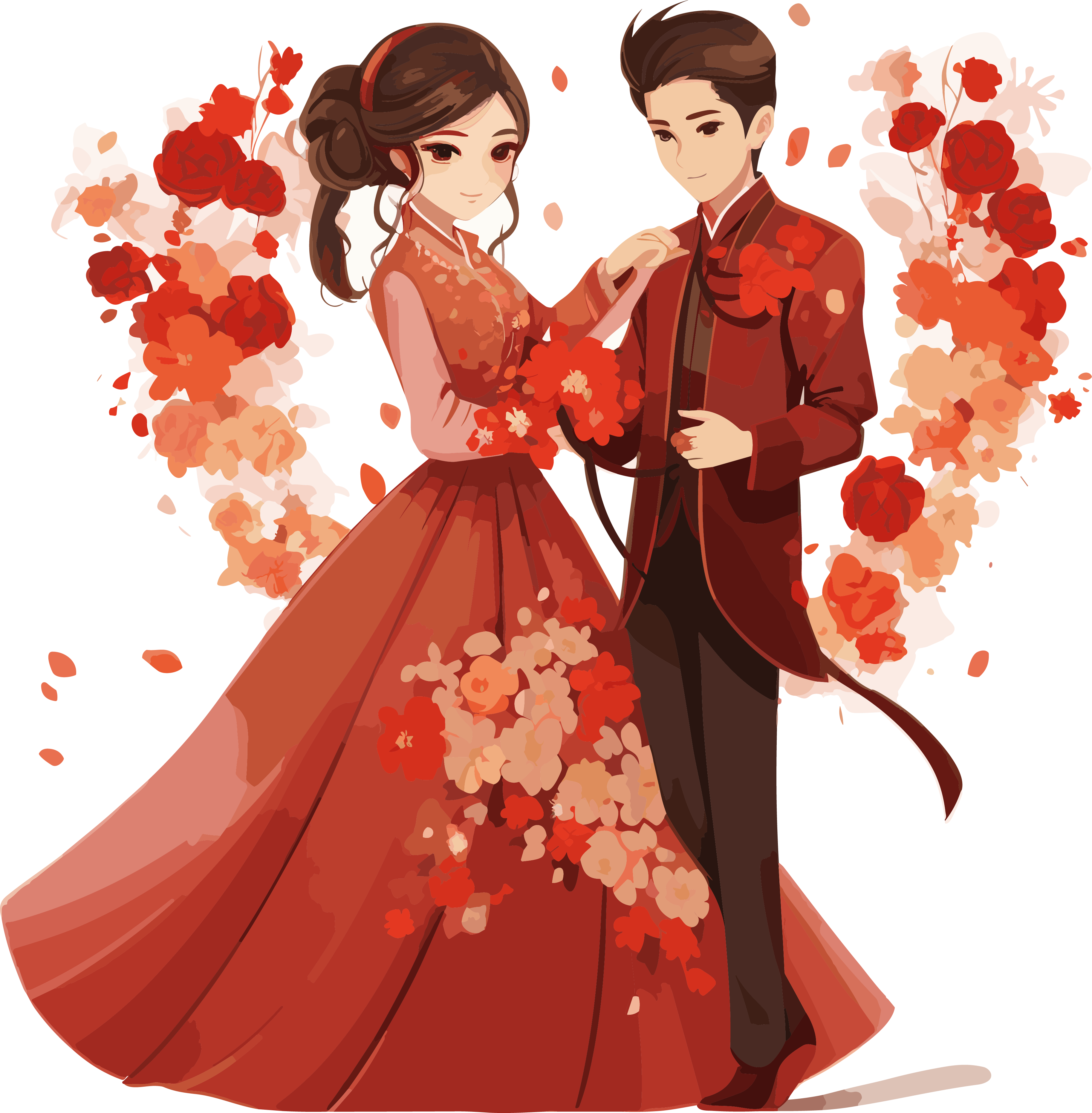 中国风新人礼服插画