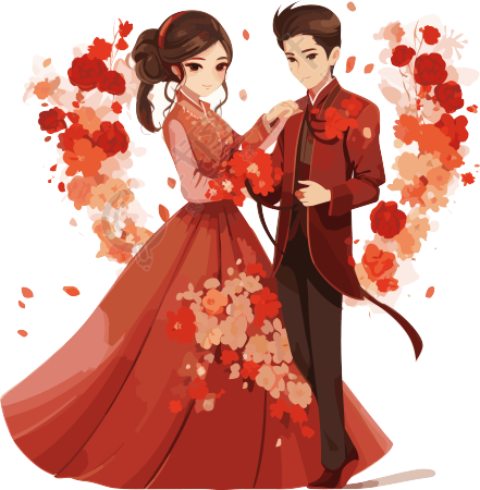 中国风新人礼服插画