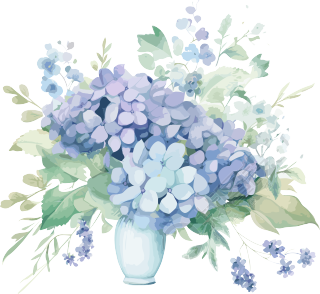 水彩风格的蓝花插花PNG插画