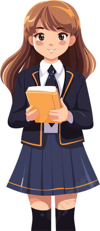 校服女孩手持书本图标设计素材
