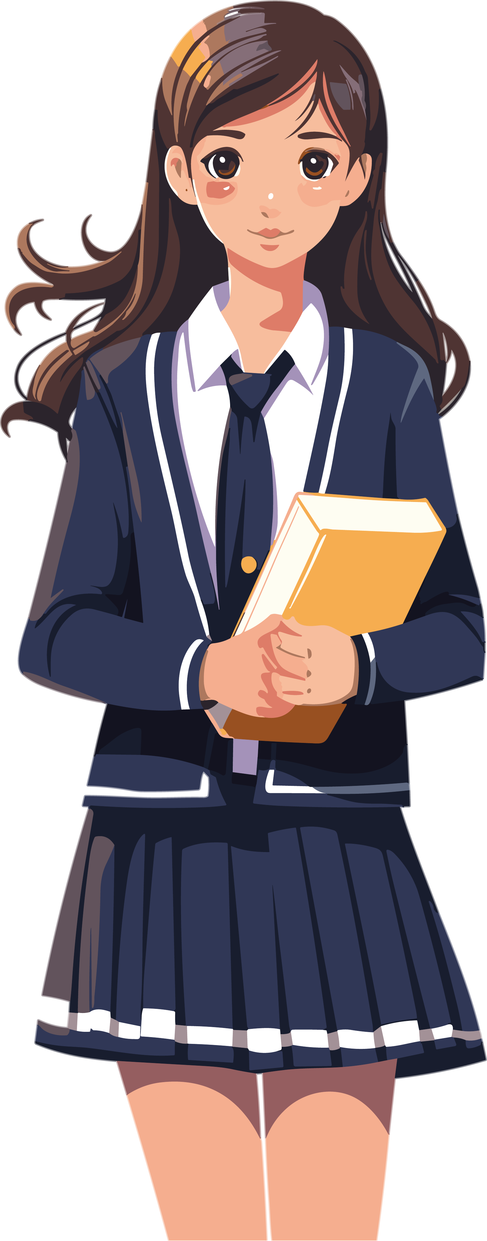 白底校服少女持书插画素材