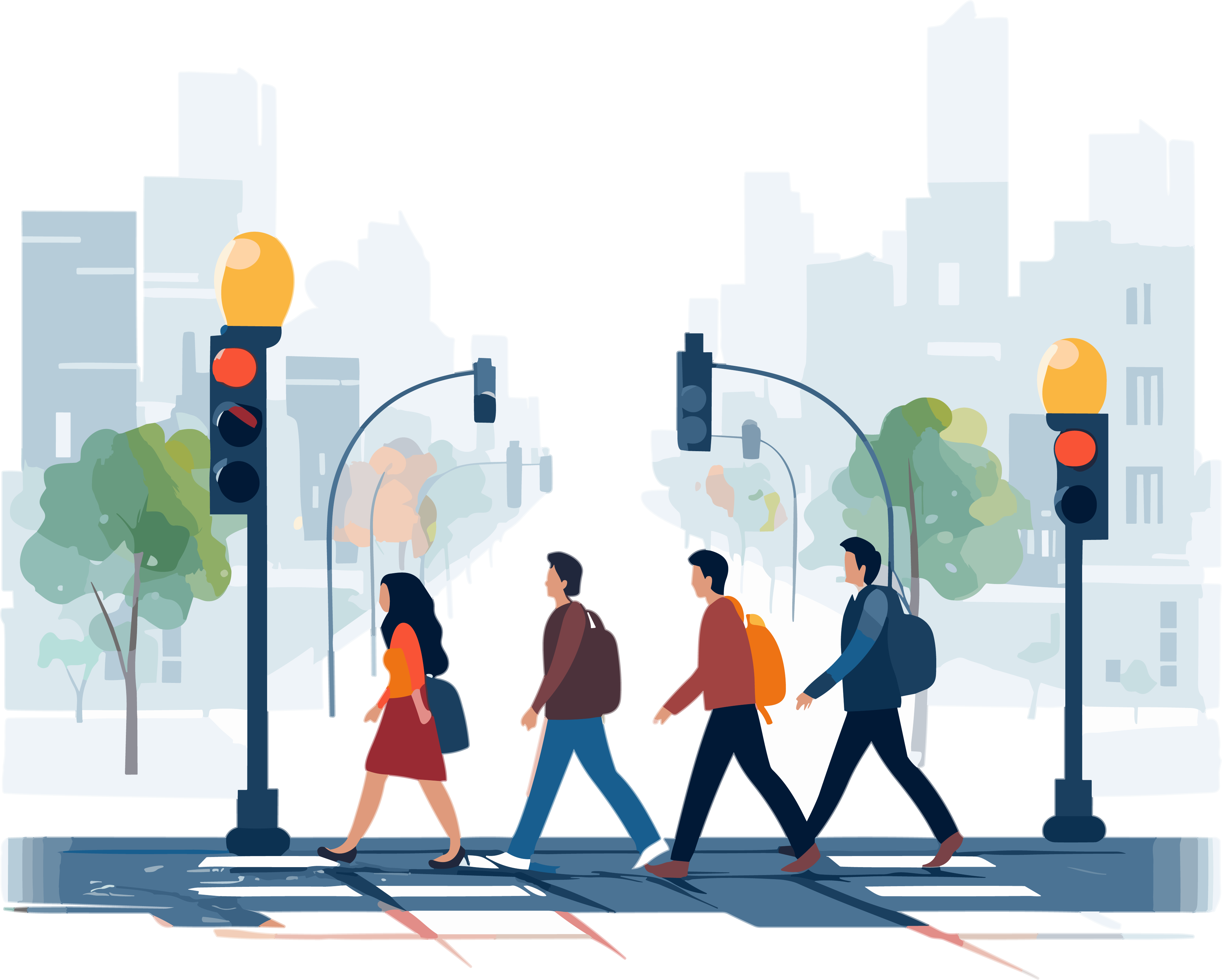 路人走在街上的图形素材