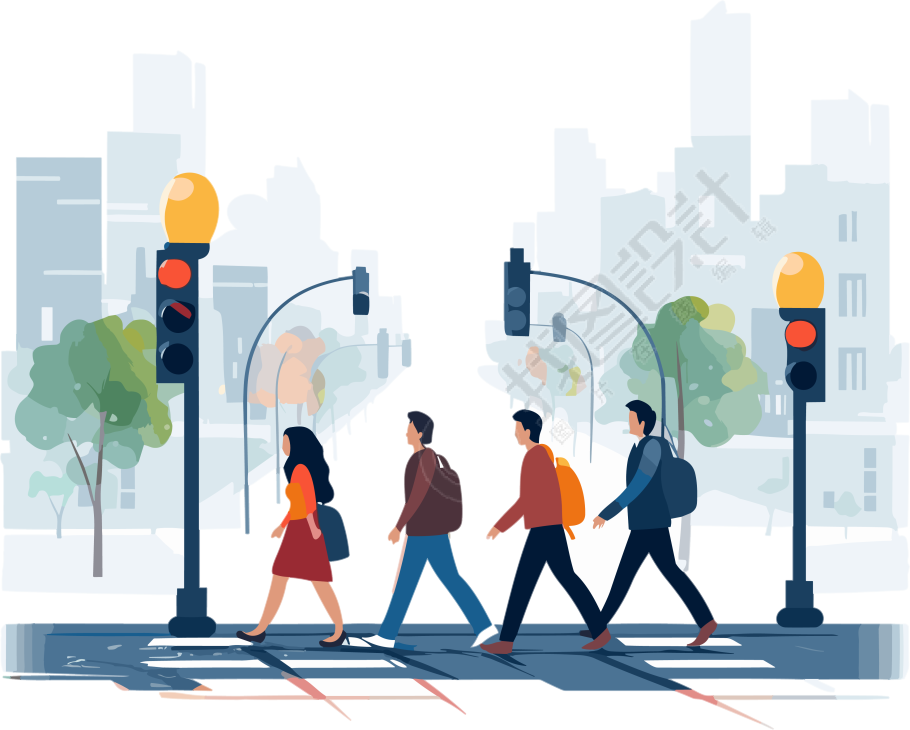 路人走在街上的图形素材