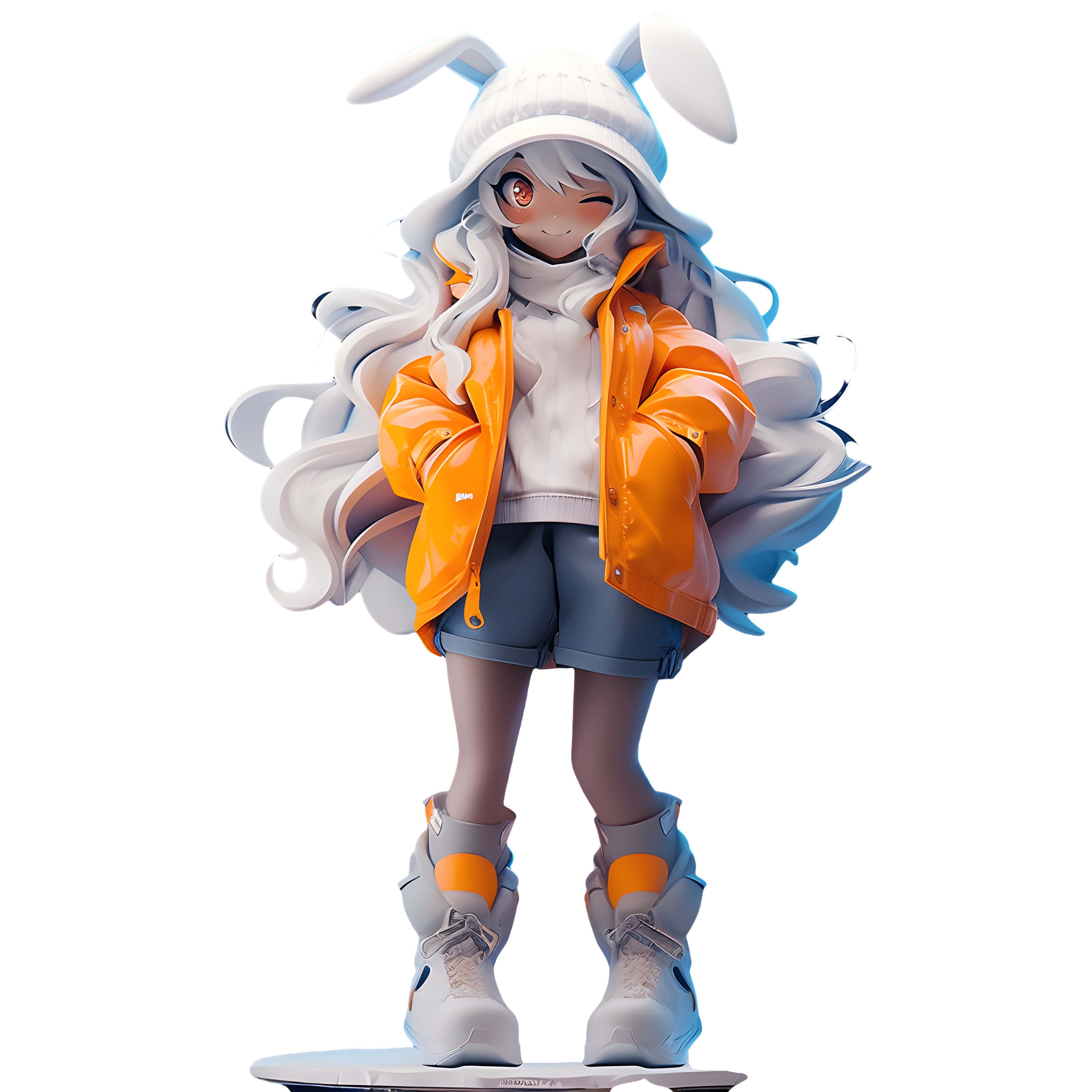 兔耳帽女孩3D立体盲盒素材