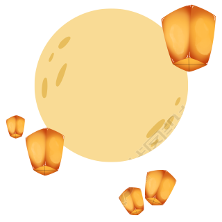 中元节橙黄色孔明灯飘浮素材