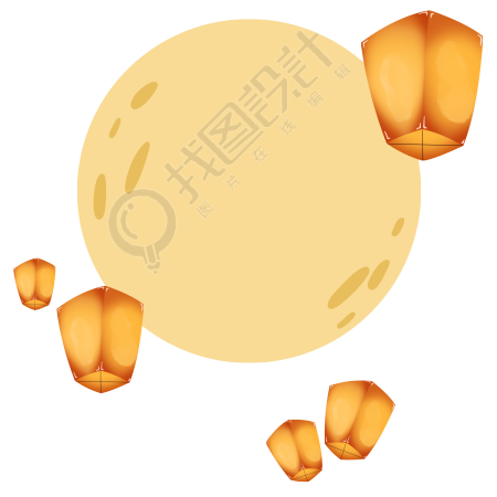 中元节橙黄色孔明灯飘浮素材