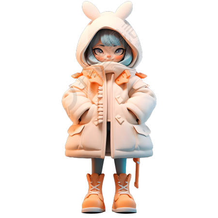 盲盒风格冬季穿羽绒服的少女png素材
