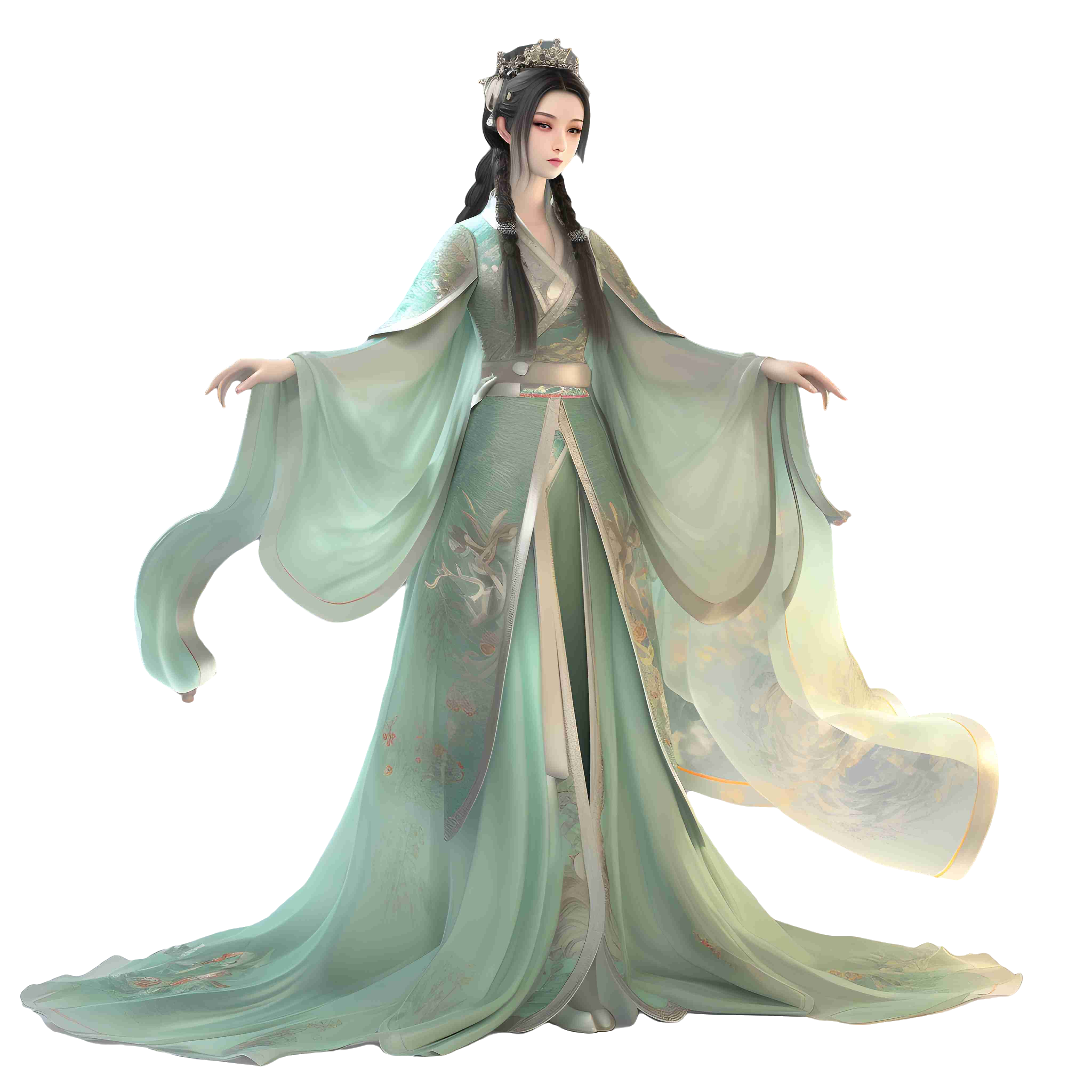 绿色透明水晶花华丽中国汉服