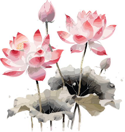 中国风水墨画莲花图案素材