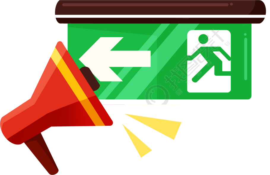 手绘红色喇叭绿色安全通道插画PNG