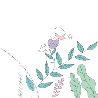 手绘简约线条叶子胖小鸟插画PNG