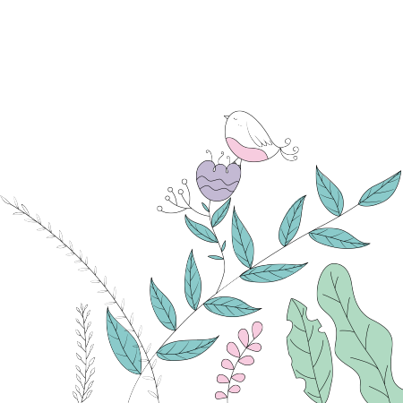 手绘简约线条叶子胖小鸟插画PNG