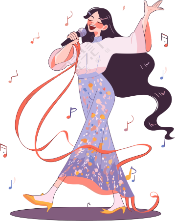 动漫插画女性唱歌插画