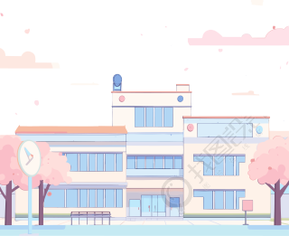 轻蓝白底色的小学卡通插画