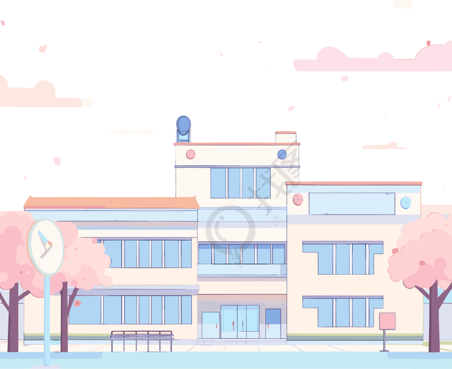 轻蓝白底色的小学卡通插画