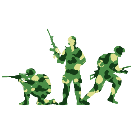 手绘穿迷彩服军训的学生剪影插画