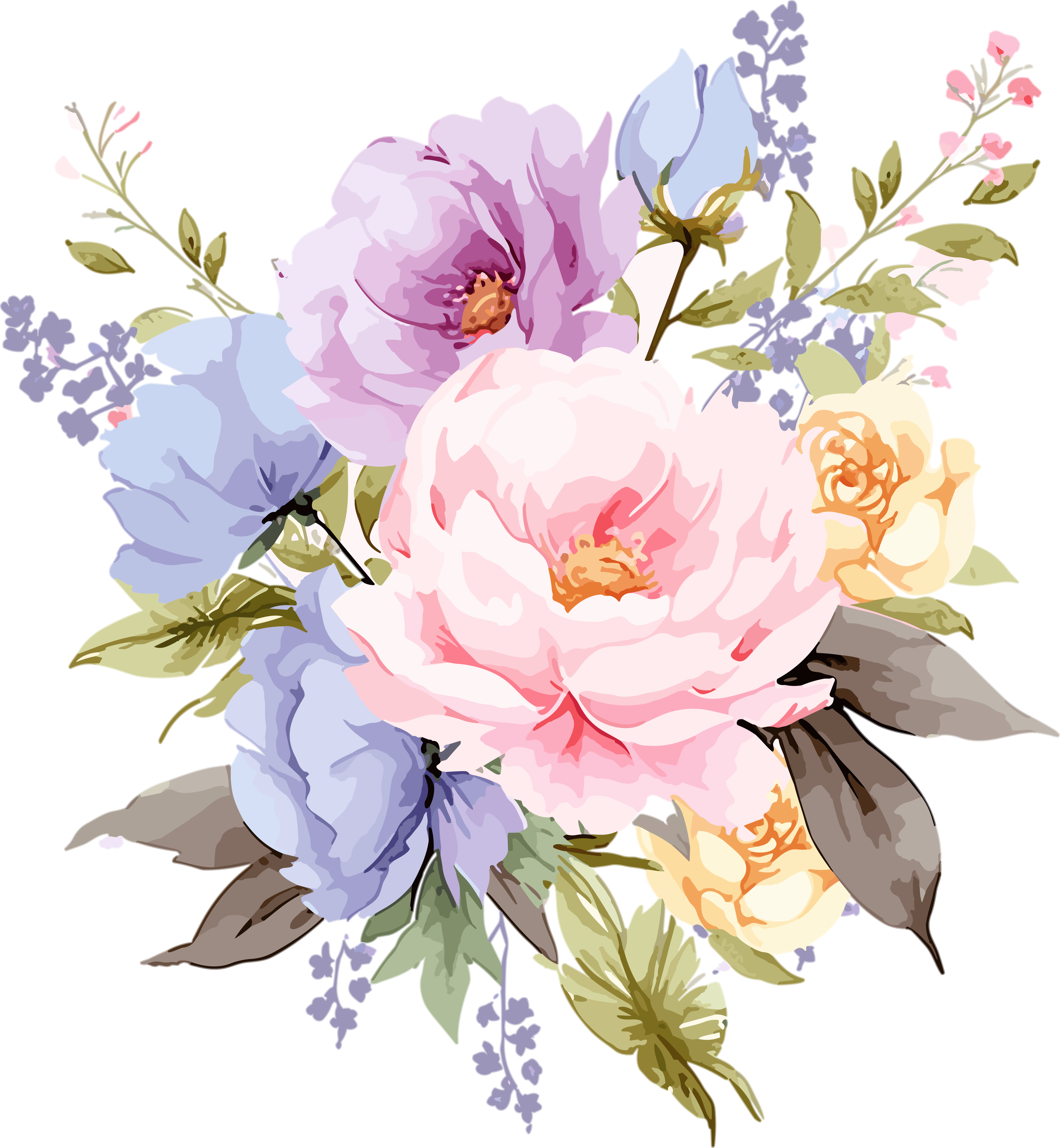 精美水彩花束花艺插画素材