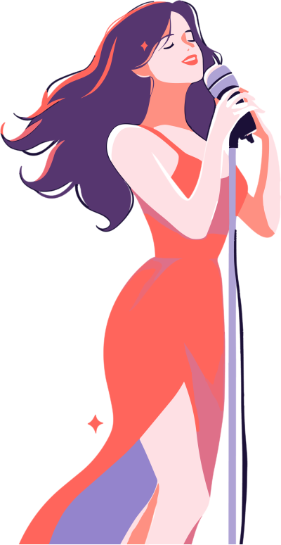 动画插画风格的女人唱歌元素