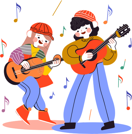 手绘卡通音乐家表演透明背景插画