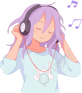 紫发女孩听音乐动态插画素材