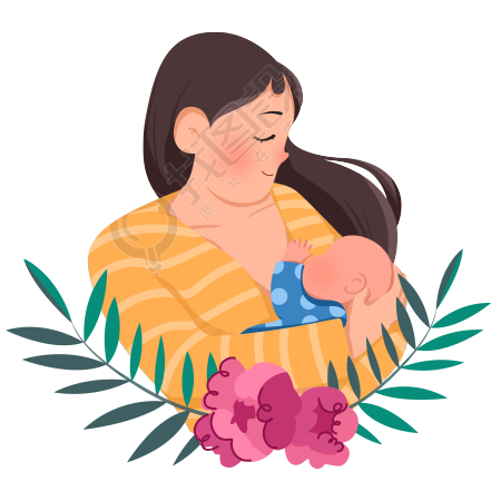 伟大的妈妈母乳喂养新生儿插画素材