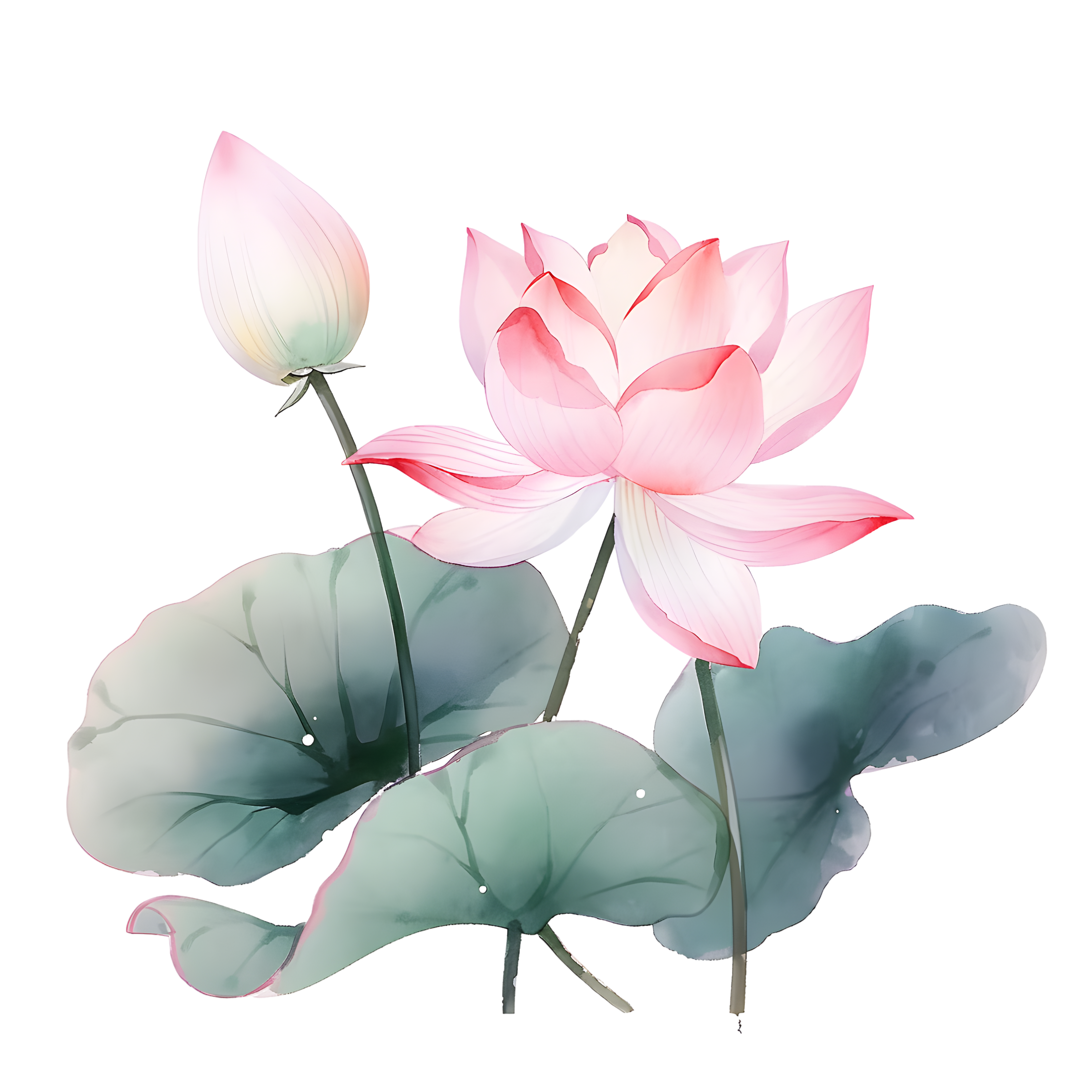 手绘粉色莲花绽放插画素材