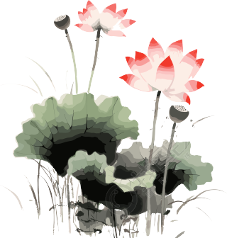 西周风格莲花水彩设计元素