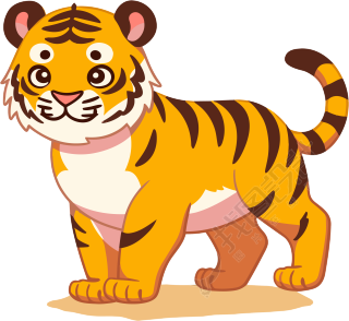 手绘扁平风格卡通老虎PNG