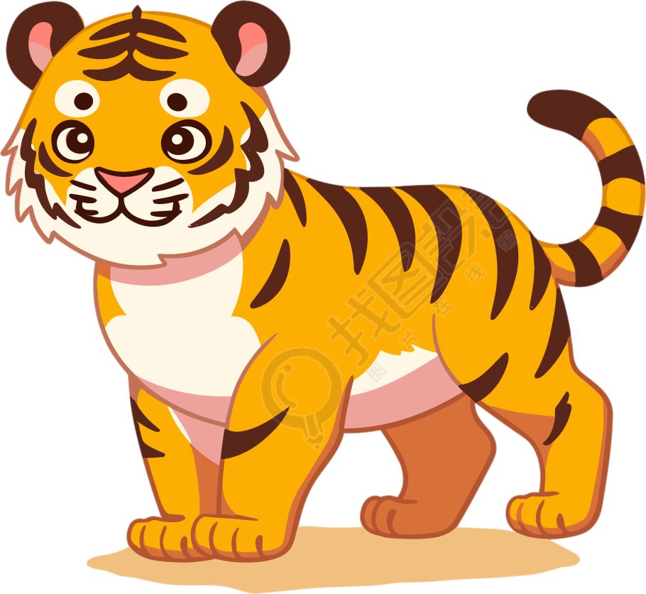 手绘扁平风格卡通老虎PNG