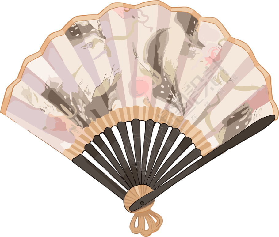 精致古风手绘扇子PNG素材