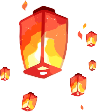 橙色孔明灯手绘插画设计素材