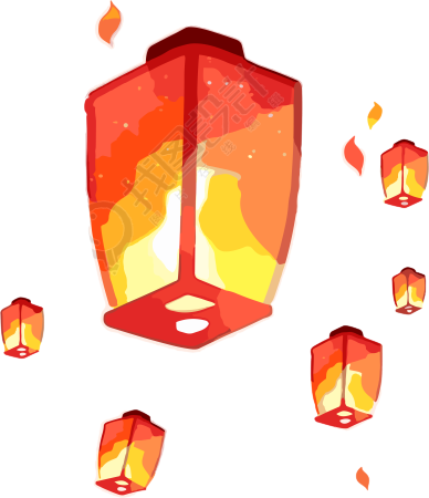 橙色孔明灯手绘插画设计素材