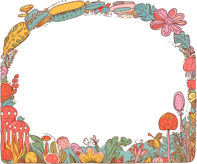 卡通边框彩色花朵插画素材