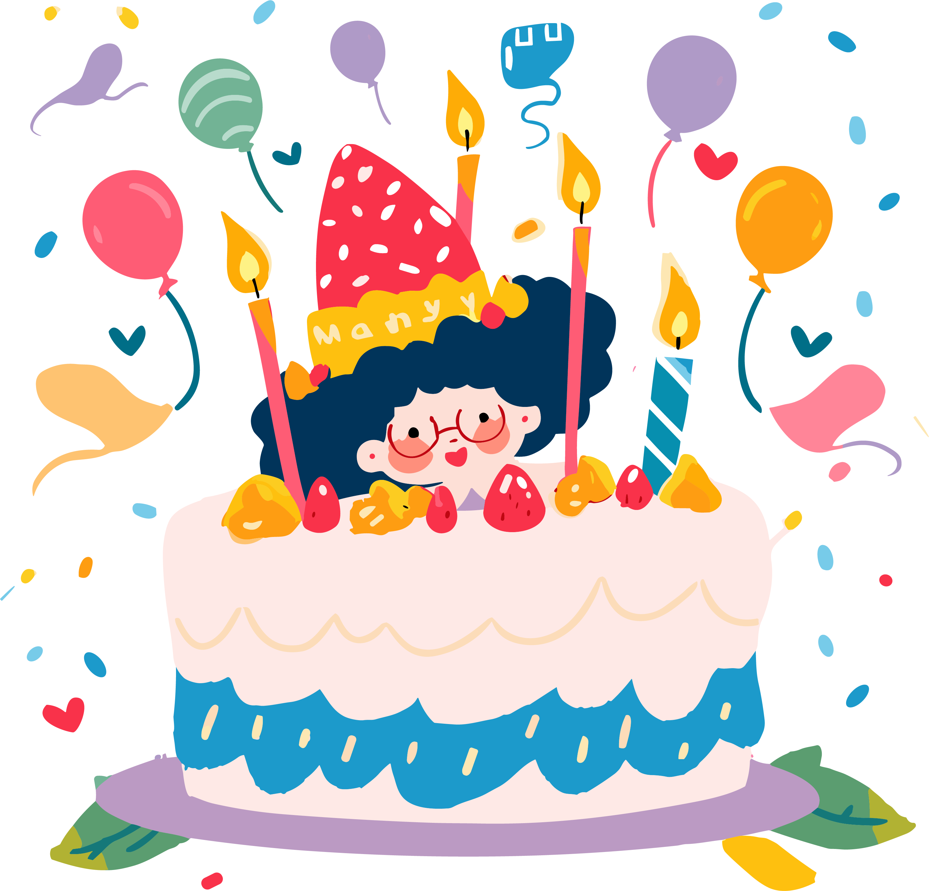 手绘扁平风格透明背景生日卡插画