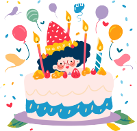 手绘扁平风格透明背景生日卡插画