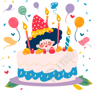 手绘扁平风格透明背景生日卡插画