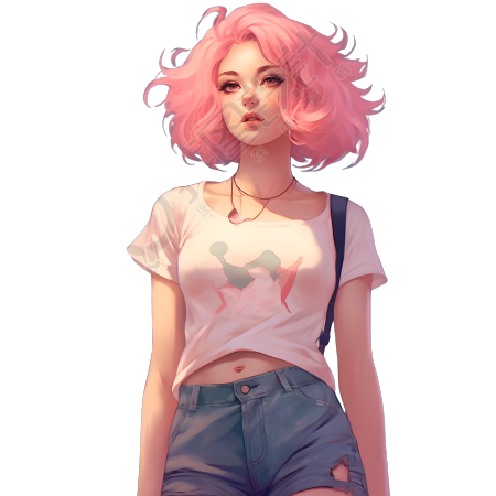 女孩卡通写实插画素材-PNG高清透明背景