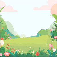 夏日景色清新草地手绘插画