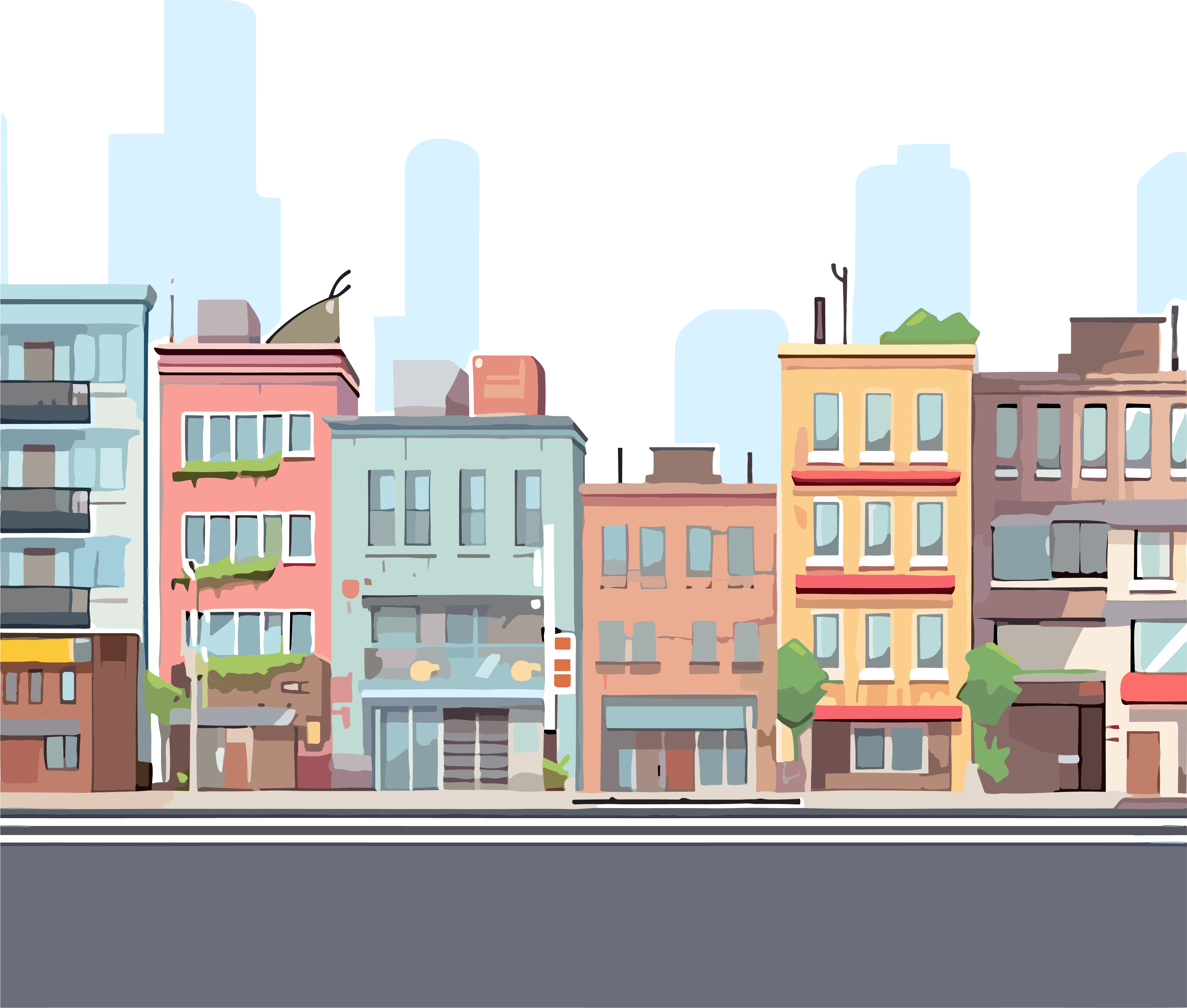 城市街道手绘插画素材