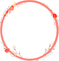 红色小花边框手绘扁平风格透明背景插画