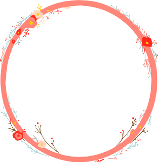 红色小花边框手绘扁平风格透明背景插画