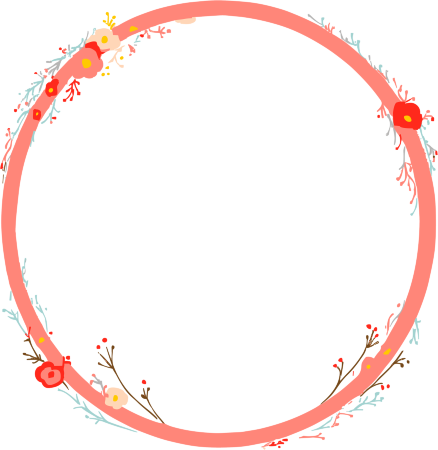 红色小花边框手绘扁平风格透明背景插画