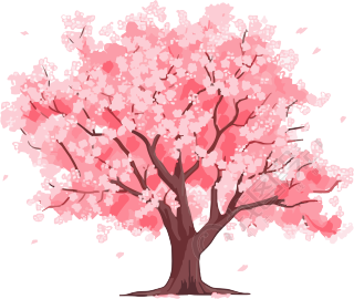 手绘樱花树插画PNG素材