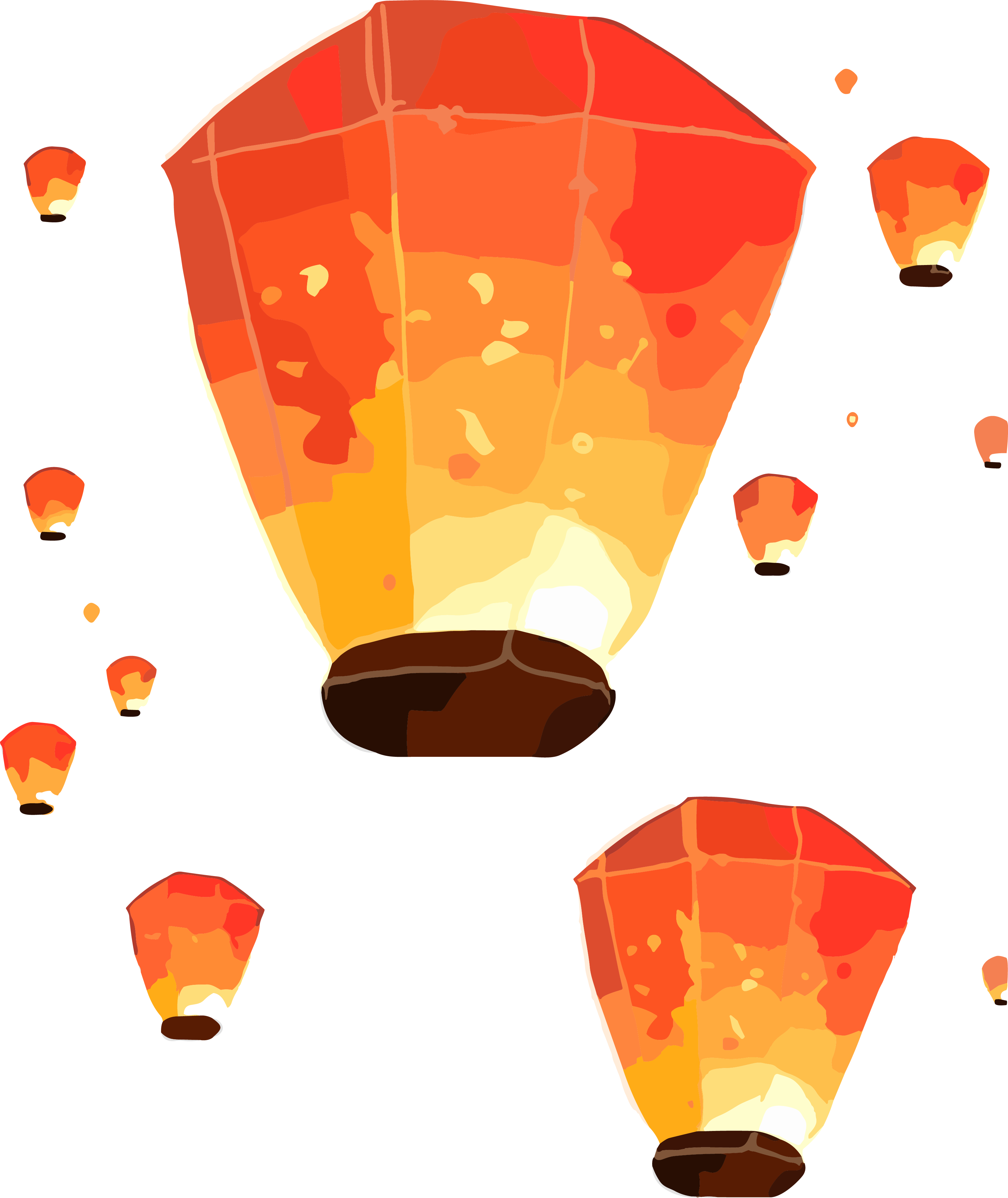 透明背景孔明灯红黄渐变手绘插画