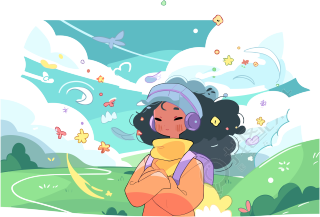 手绘平面风格小女孩透明背景卡通插画素材